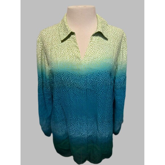 Investments Teal Green Ombre Long Sleeve Blouse - size M - Picture 1 of 2